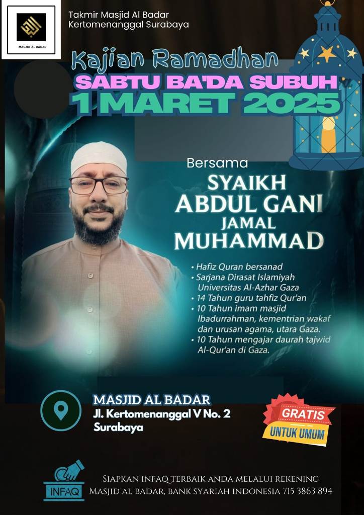 Masjid Al Badar Kertomenanggal Hadirkan Imam dari Palestina di Hari Pertama Ramadan