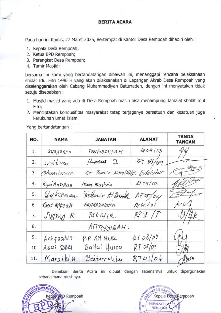 Ditolak Pemdes Rempoah, Warga Muhammadiyah Pindahkan Lokasi Salat Idulfitri di Lapangan Kecamatan Baturaden