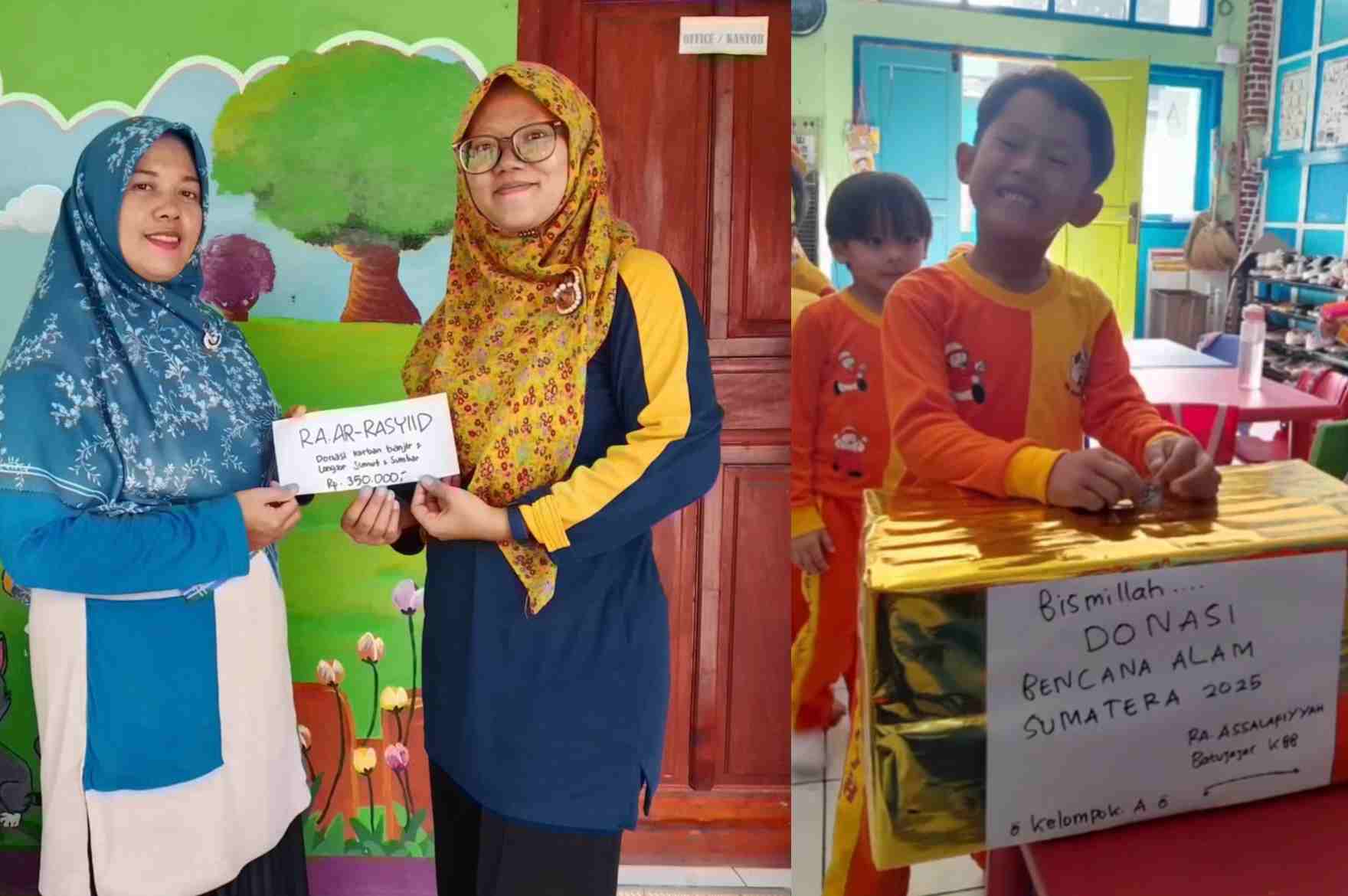 Guru RA menyerahkan donasi untuk bantu penyintas bencana. (ist)