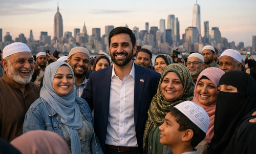 Zohram Mamdani, walikota New York bersama umat Muslim.