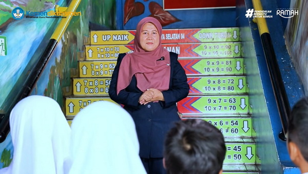 Pada satuan pendidikan dikembangkan numerisasi, bahkan di tangga sekolah pun bisa menjadi alat pembelajaran. (ist)