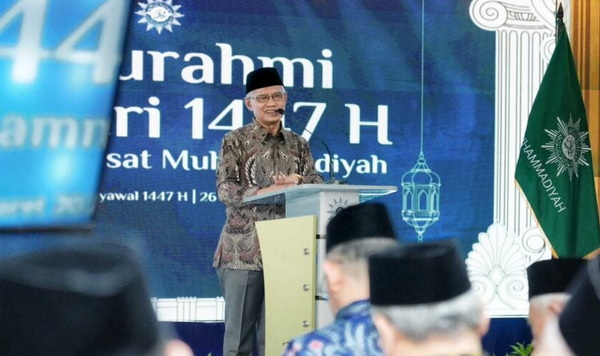 Ketua Umum PP Muhammadiyah, Haedar Nashir, dalam tausiyah syawalan PP Muhammadiyah. (ist)