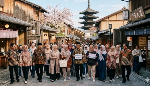 Ilustrasi komunitas Muslim Indonesia yang bekerja di Jepang.