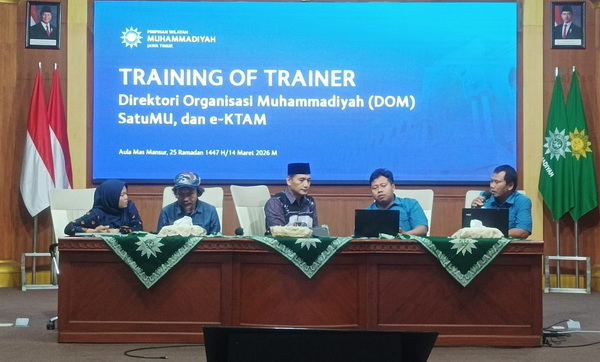 Pembicara saat memandu acara Training of Trainer (ToT) Direktori Organisasi Muhammadiyah (DOM) SatuMu dan e-KTAM. (nun)