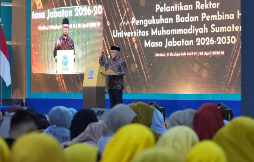 Ketua Umum PP Muhammadiyah, Haedar Nashir, dalam acara Pelantikan Rektor dan Pengukuhan Badan Pembina Harian (BPH) Universitas Muhammadiyah Sumatera Utara (UMSU) Masa Jabatan 2026-2030. (ist)
