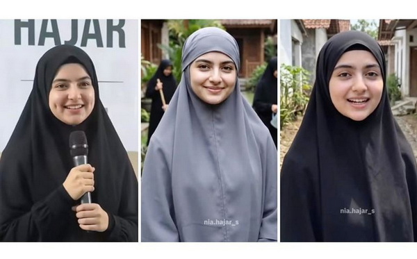 Ustazah Hajar, sosok AI yang identik dengan manusia, dalam konten berceramah di medsos.