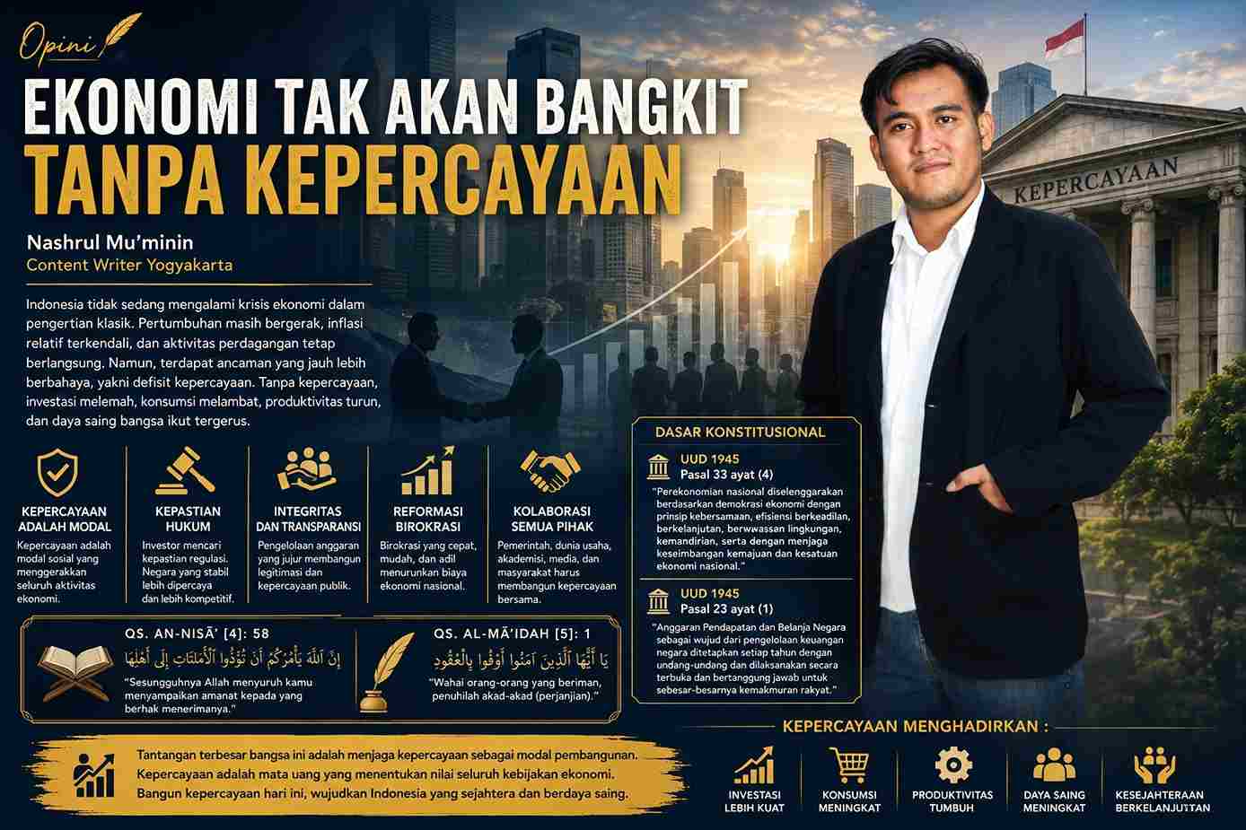 Ekonomi Tak Akan Bangkit Tanpa Kepercayaan