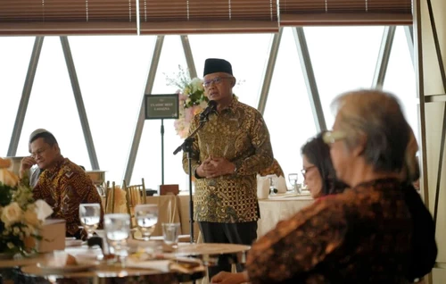 Haedar Nashir memberikan sambutan dalam ramah tamah bersama Keluarga Bakrie. (ist)