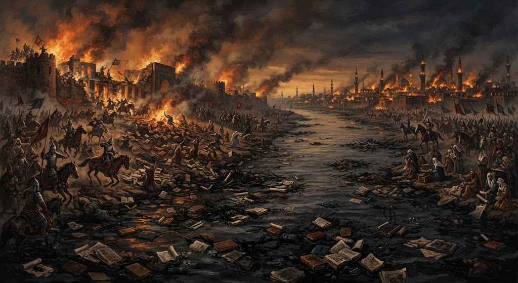 Dari Sungai Tigris ke Mesin Hidrolik: Metamorfosis Pemusnahan Buku dari Zaman Keemasan Islam hingga Era AI