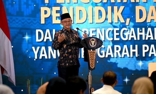 Menteri Pendidikan Dasar dan Menengah (Mendikdasmen), Abdul Mu’ti dalam deklarasi anti radikalisme. (ist)