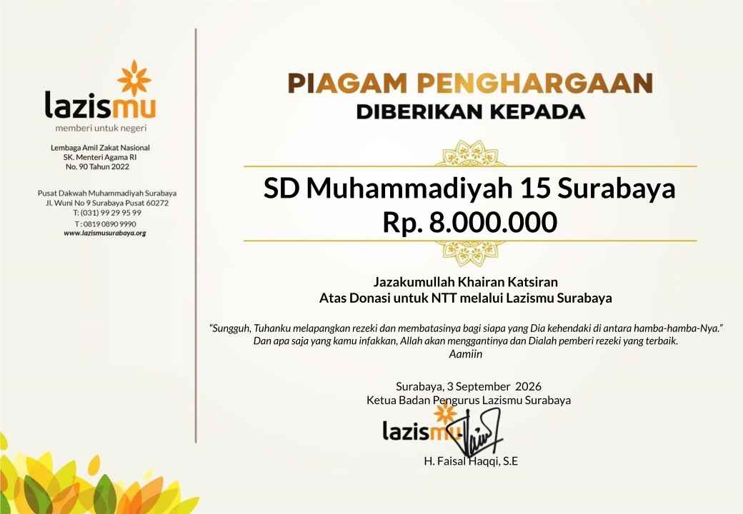 Penghargaan Bergengsi Donasi Bencana Alam NTT kepada SDM Limas melalui LAZISMU